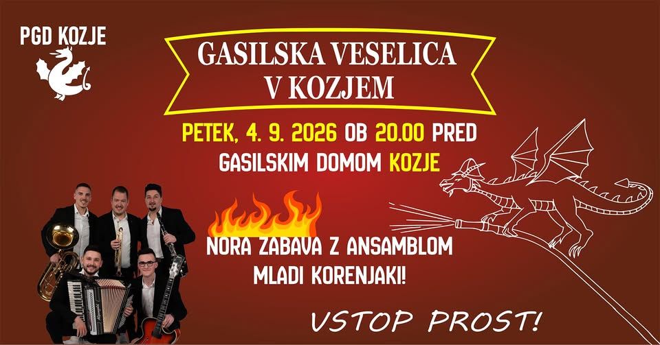 Kozjanska gasilska veselica z ansamblom Mladi korenjaki