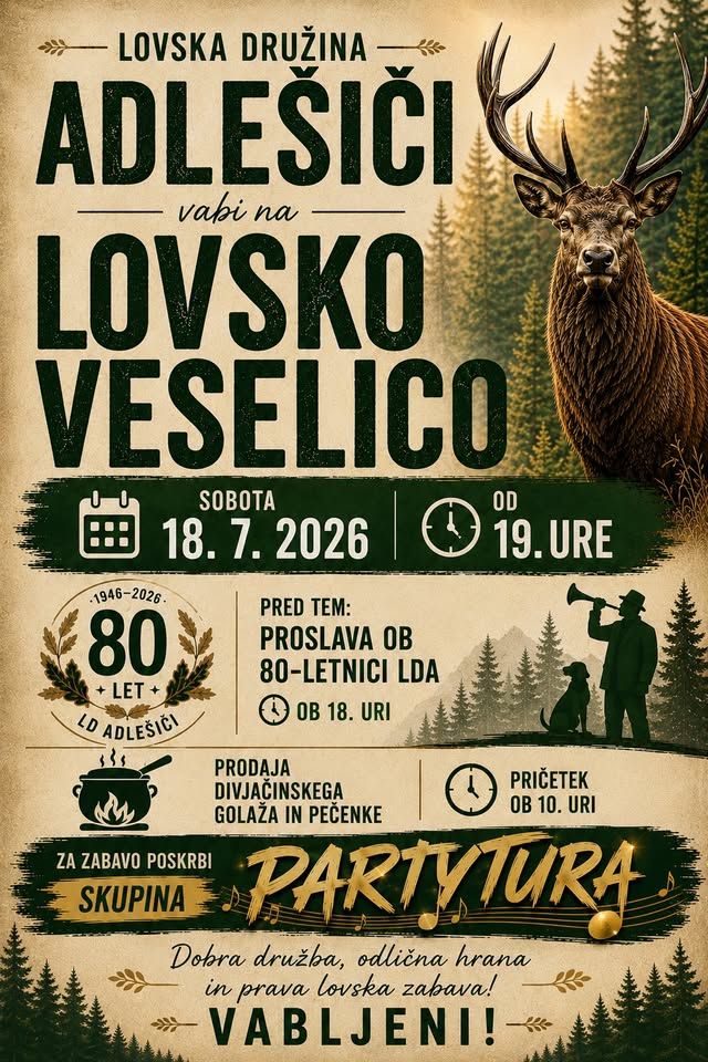 Lovska veselica LD Adlešiči 2026, igra skupina “PartyTura”